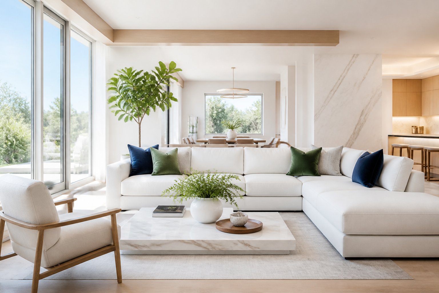 Bright living room ready for regular cleaning